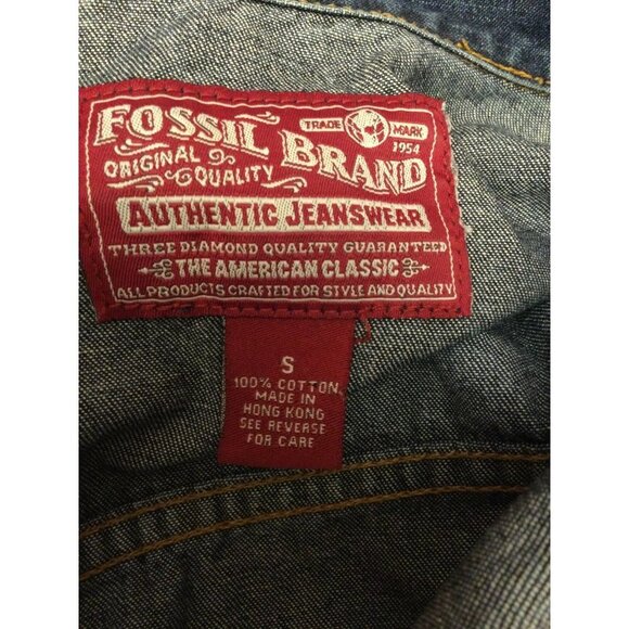 Fossil Women's Denim Jean Jacket Chest Pockets Button Cuffs Collared Blue Small - Picture 5 of 5